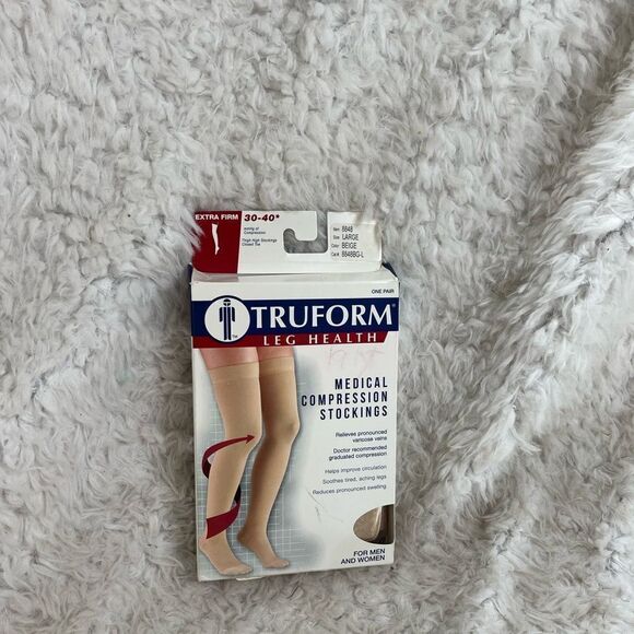 New Truform Unisex Medical compression thigh  high Beige stockings close toe SZL - Picture 2 of 7